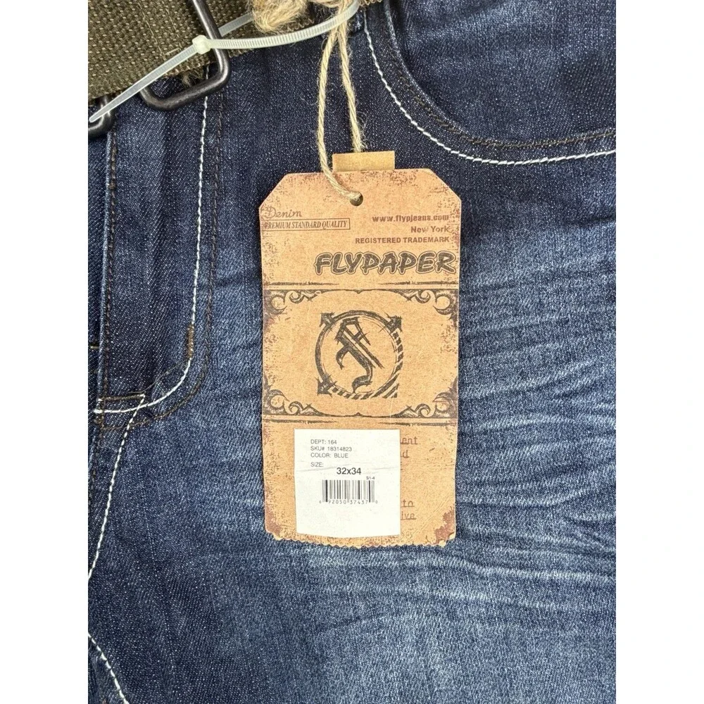 Flypaper Jeans Mens 32x34 Blue BootCut Fit Whiskered Wash Denim NWT Western
